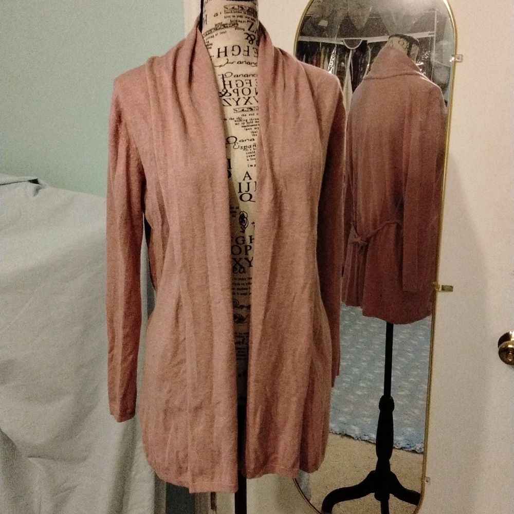 Women's NWOT Zara Knit Pink Cardigan w/ shawl collar & self tie Sz Small